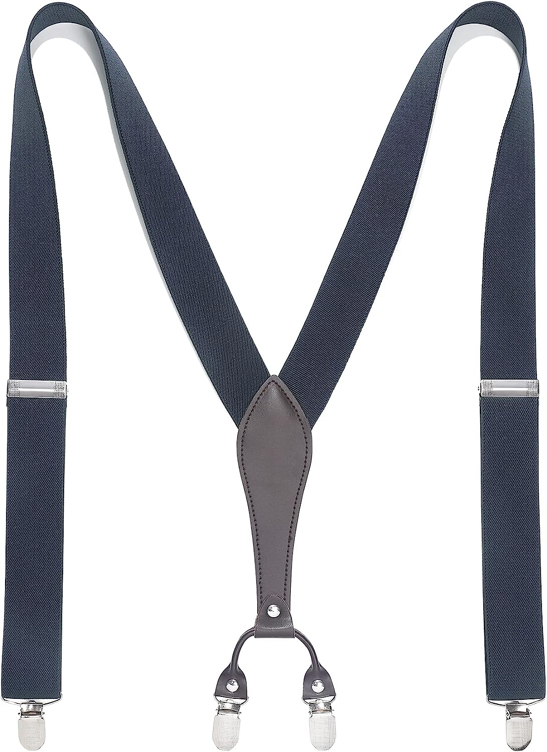 Hisdern Classic Grey Suspenders Y-Back Adjustable Fit for Men