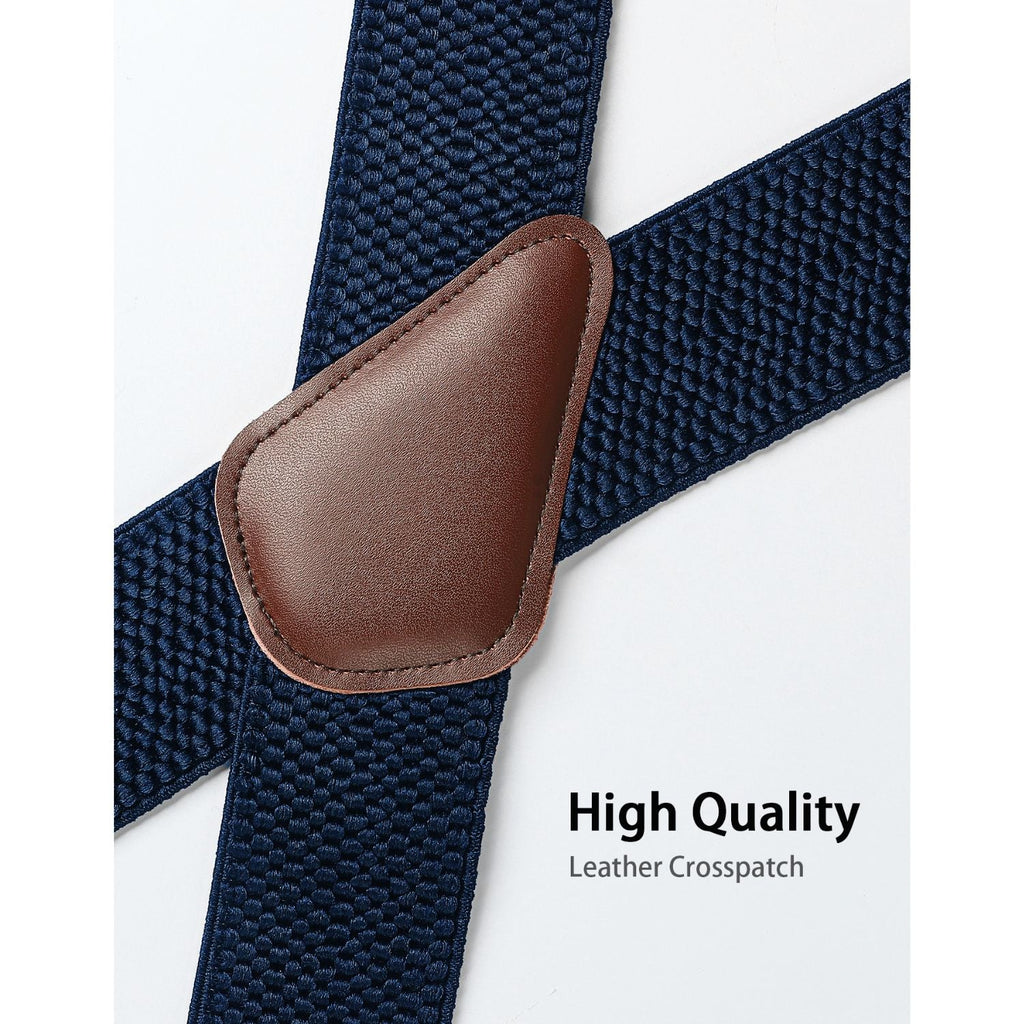 Hisdern 2 Inch Adjustable Suspender Navy Blue with 4-Clip for Formal Pants