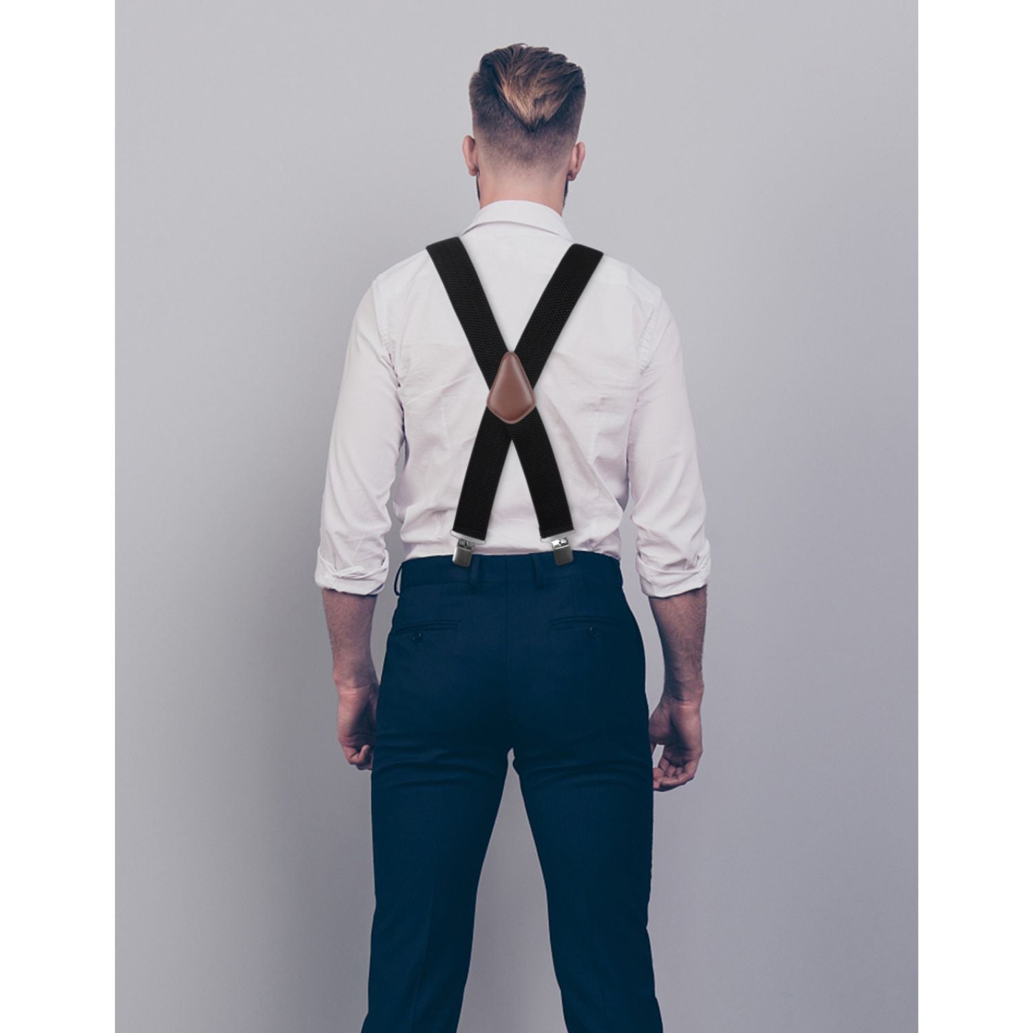 Hisdern 2 Inch Adjustable Suspender Black with 4-Clip for Formal Pants