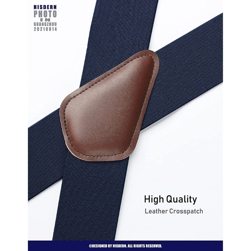 Hisdern 2 Inch Adjustable Suspender Navy Blue with 4-Clip for Formal Pants