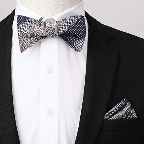 Hisdern Paisley Suspenders Bow Tie Set Brown Navy Formal Accessories
