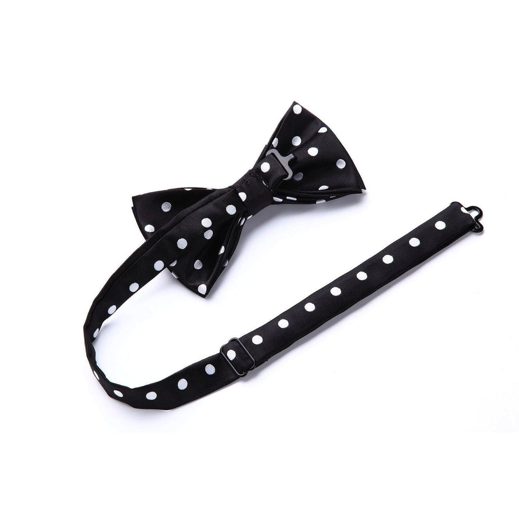 Hisdern Polka Dot Suspenders Pre-Tied Bow Tie Set Black Retro Outfit