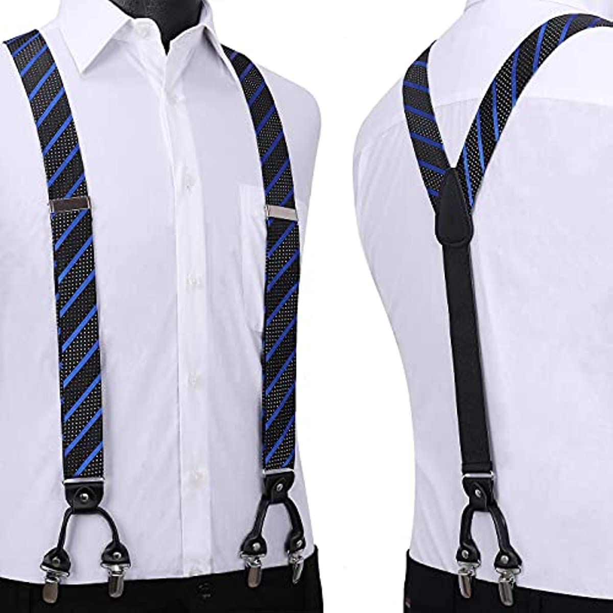 Hisdern Striped Suspenders Bow Tie Set Red Blue Black Groom Outfit