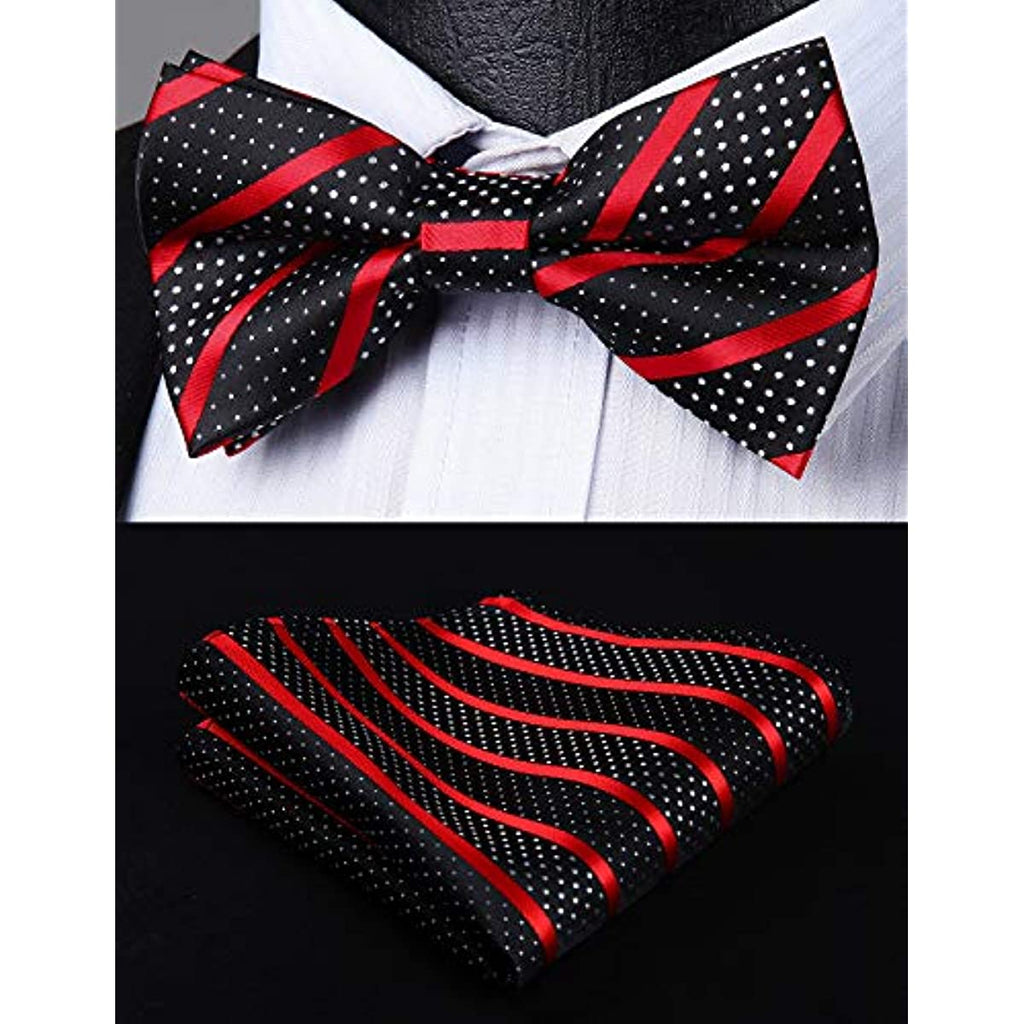 Hisdern Striped Suspenders Pre-tied Bow Tie Set Red Black Black Groom Outfit