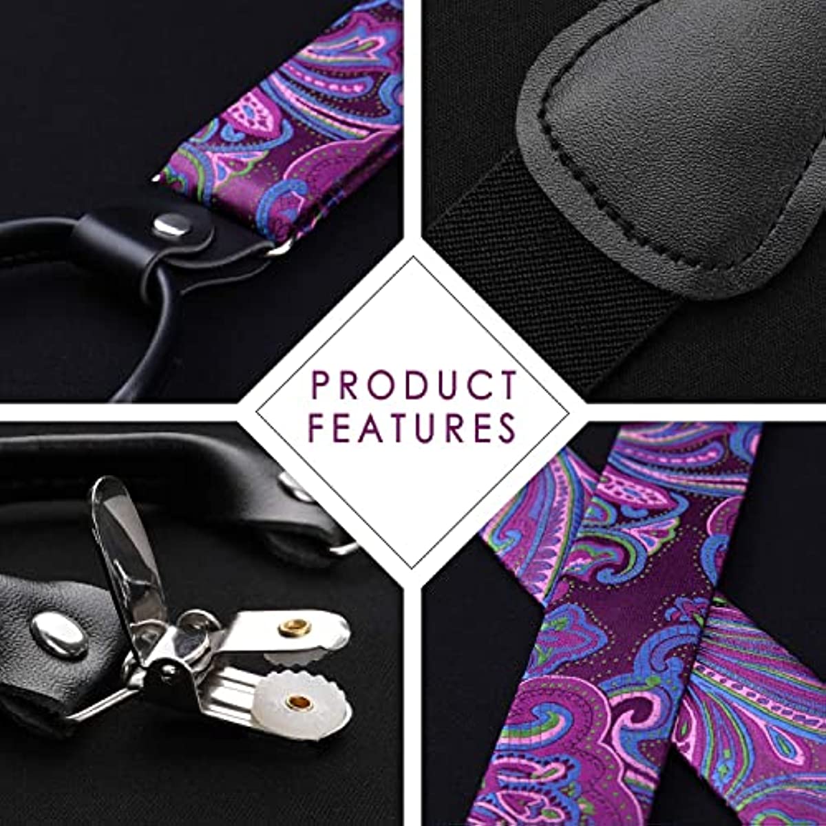 Hisdern Paisley Suspenders Pre-tied Bow Tie Set Purple Formal Accessories