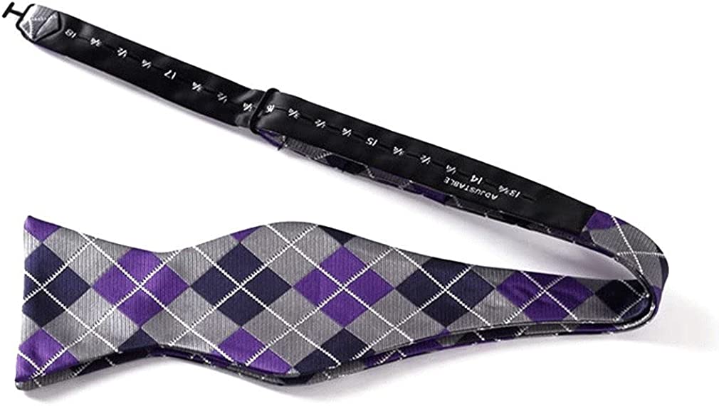 Hisdern Plaid Suspenders Pre-tied Bow Tie Set Purple Grey Pattern Accessories