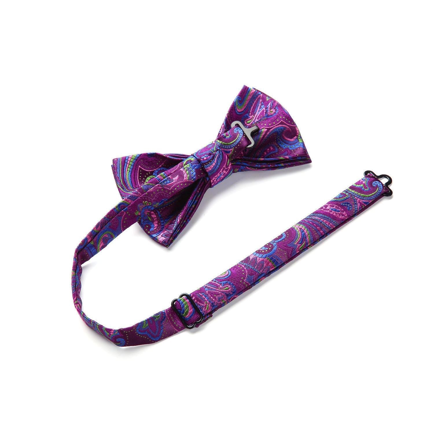 Hisdern Paisley Suspenders Pre-tied Bow Tie Set Purple Formal Accessories