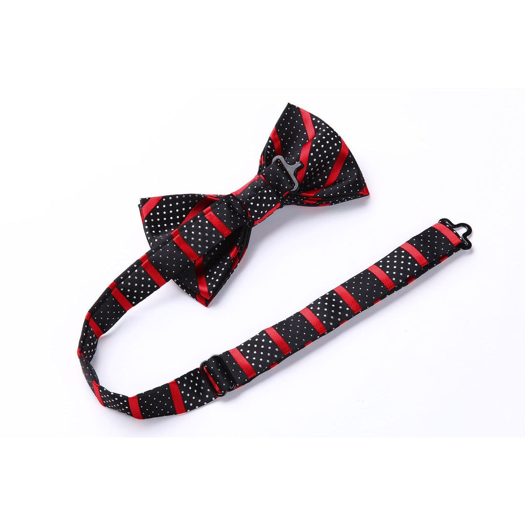 Hisdern Striped Suspenders Pre-tied Bow Tie Set Red Black Black Groom Outfit