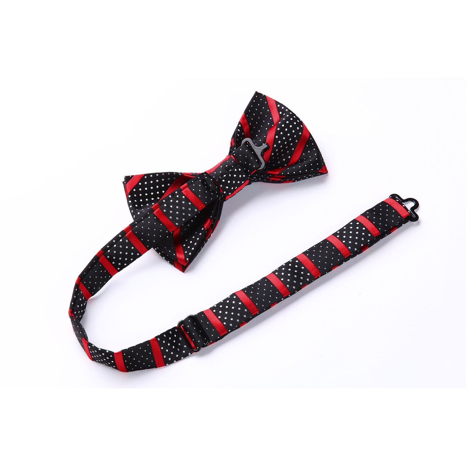 Hisdern Striped Suspenders Pre-tied Bow Tie Set Red Black Black Groom Outfit