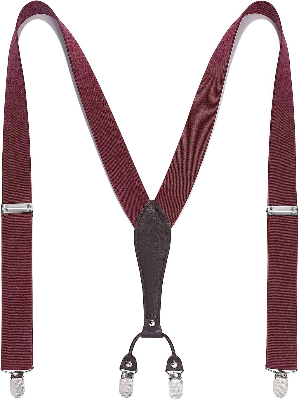 Hisdern 1.4 Inch Adjustable Suspender Red with 4-Clip for Formal Pants