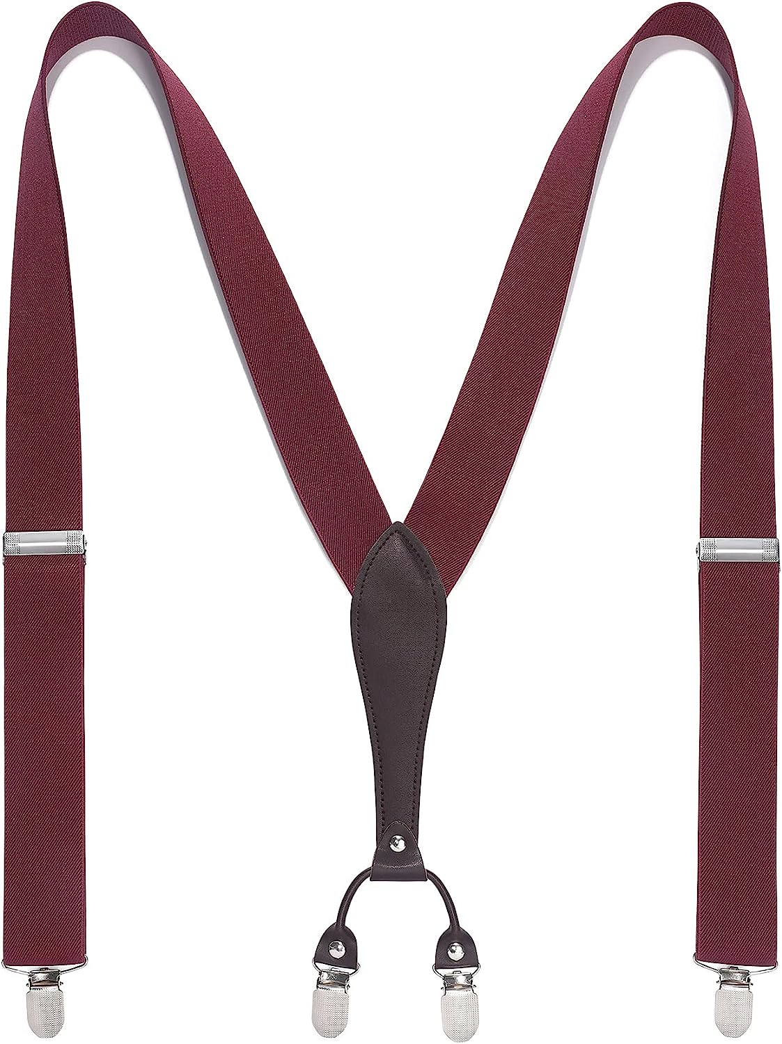 Hisdern 1.4 Inch Adjustable Suspender Red with 4-Clip for Formal Pants