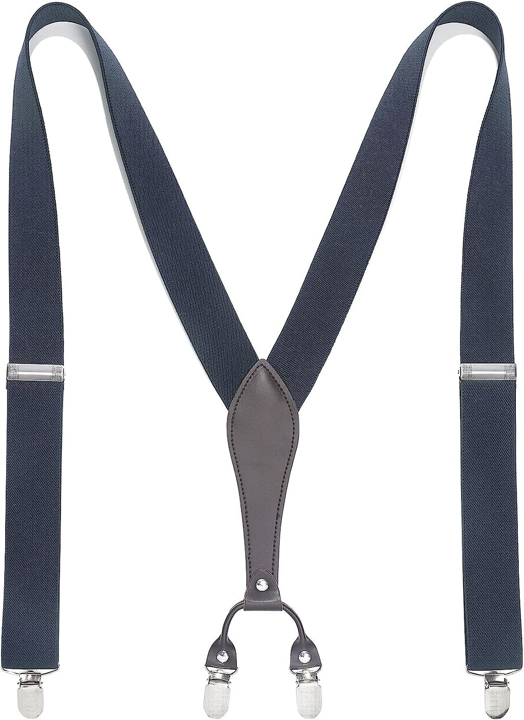Hisdern Classic Grey Suspenders Y-Back Adjustable Fit for Men