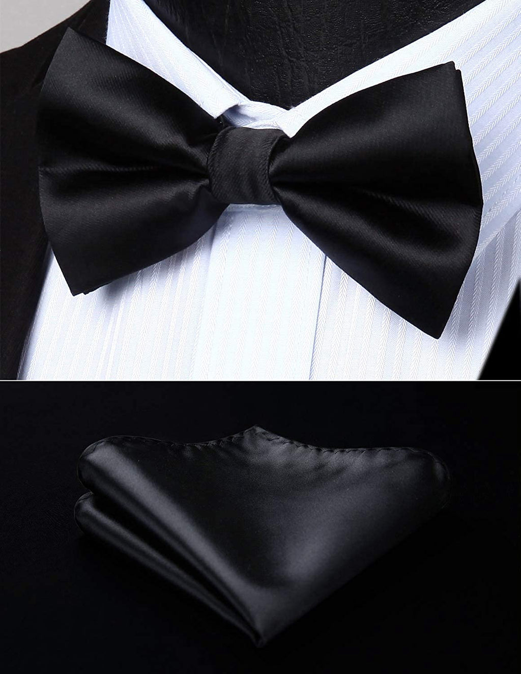 Hisdern Black Solid Suspenders Pre-Tied Bow Tie Set Formal Wedding
