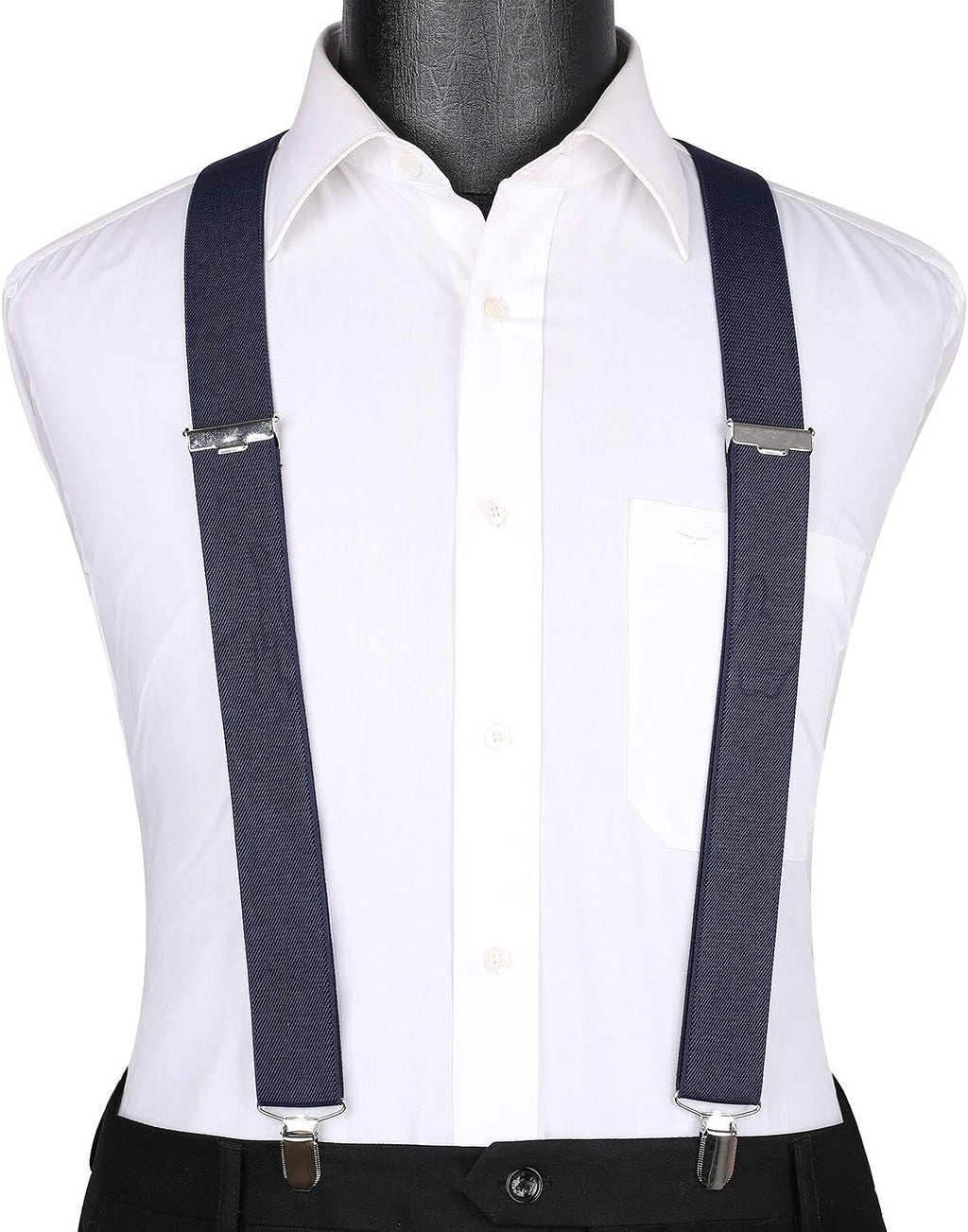 Hisdern 2pcs 1.4 Inch Adjustable Suspender Blue Grey 4-Clip for Formal Pants
