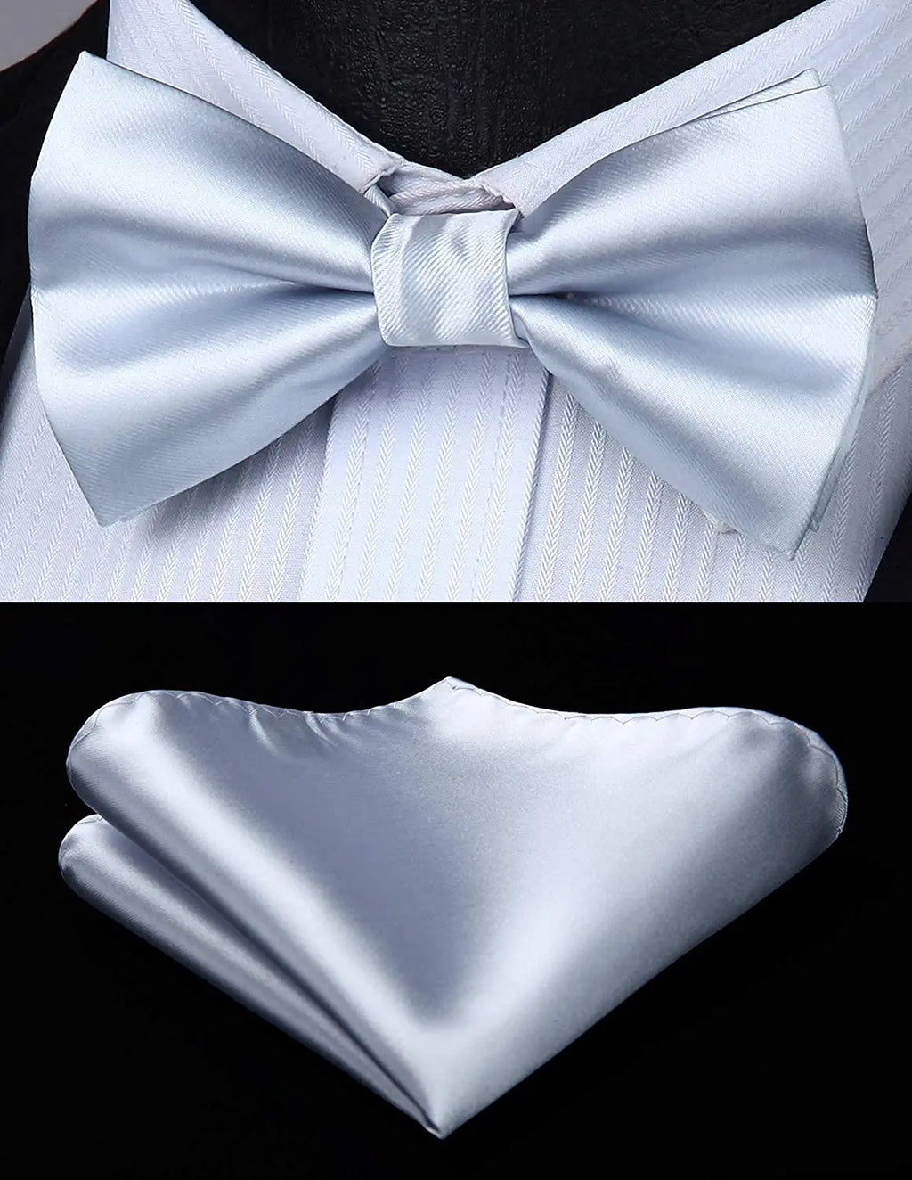 Hisdern Solid Suspenders Pre-Tied Bow Tie Set Silver Formal Wedding Outfit