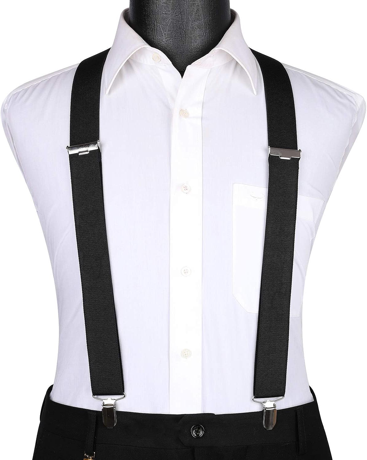 Hisdern 2pcs 1.4 Inch Adjustable Suspender Black Grey 4-Clip for Formal Pants