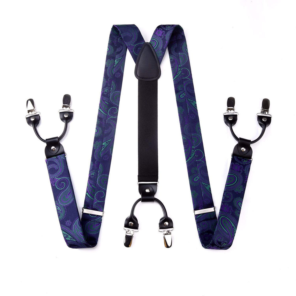 Hisdern Paisley Suspenders Bow Tie Set Blue Purple Formal Accessories