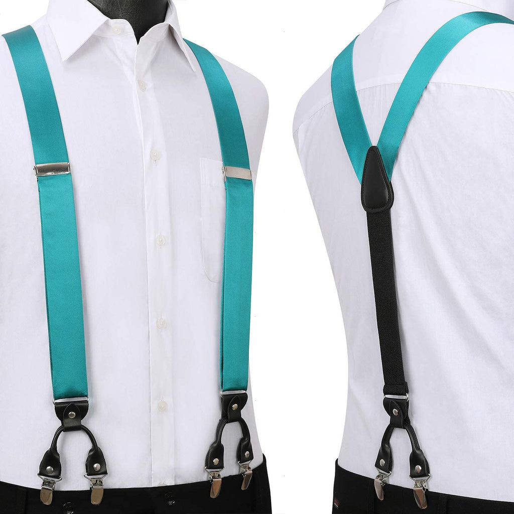 Hisdern Solid Suspenders Pre-Tied Bow Tie Set Aqua Formal Wedding Outfit