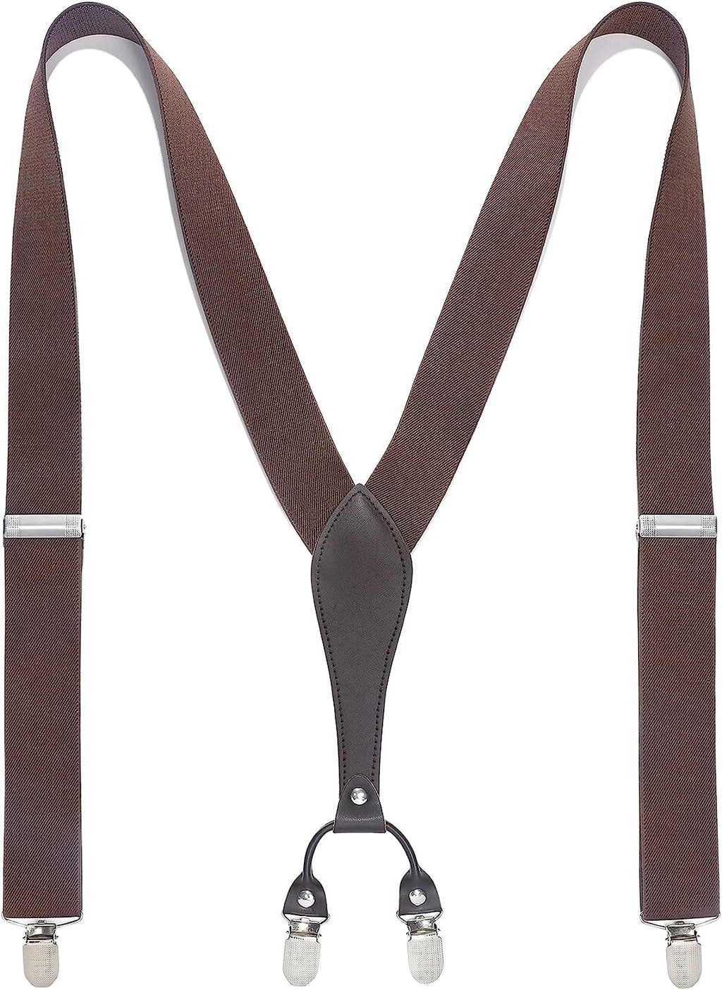 Hisdern Classic Brown Suspenders Y-Back Adjustable Fit for Men