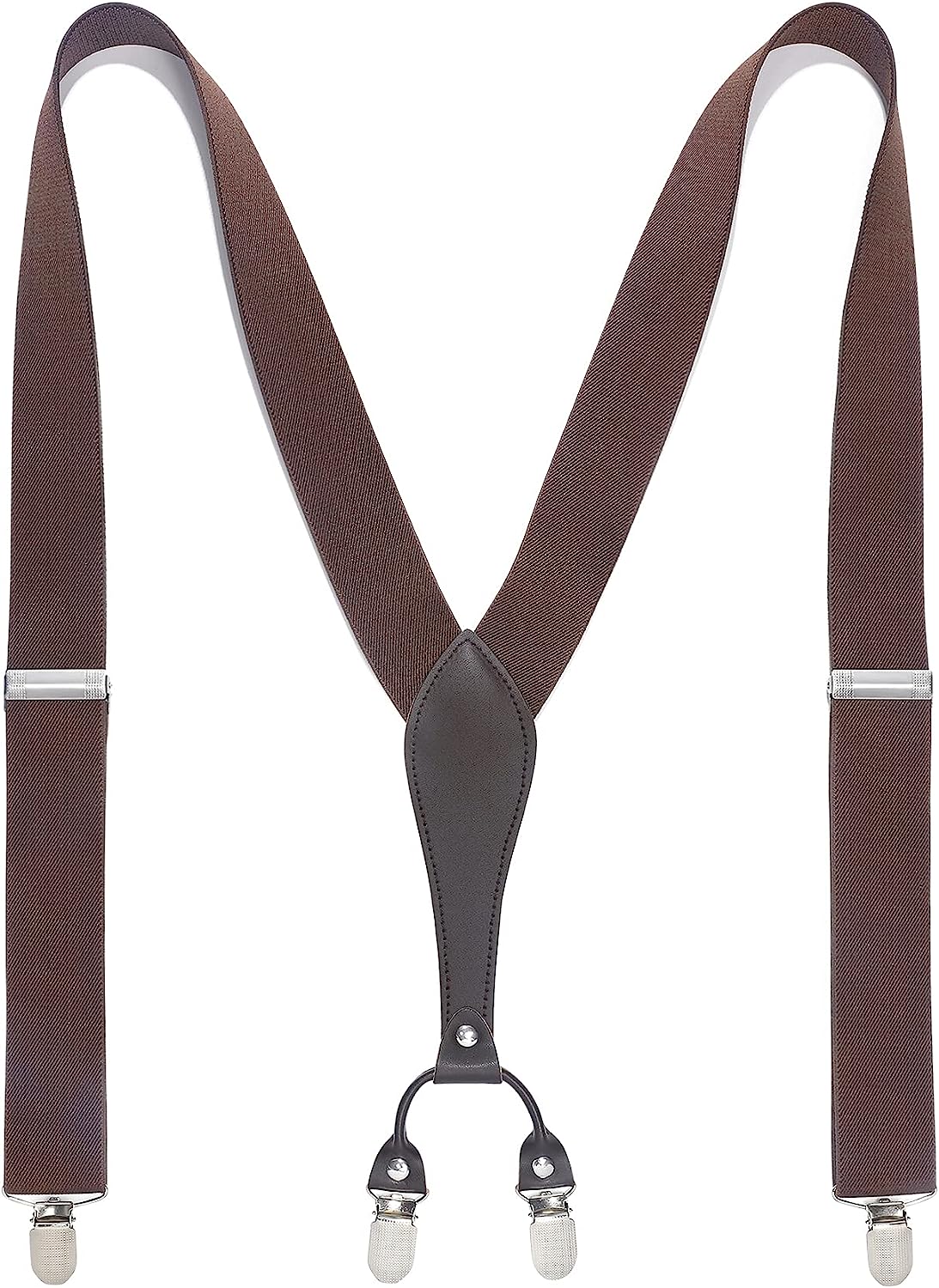 Hisdern Classic Brown Suspenders Y-Back Adjustable Fit for Men