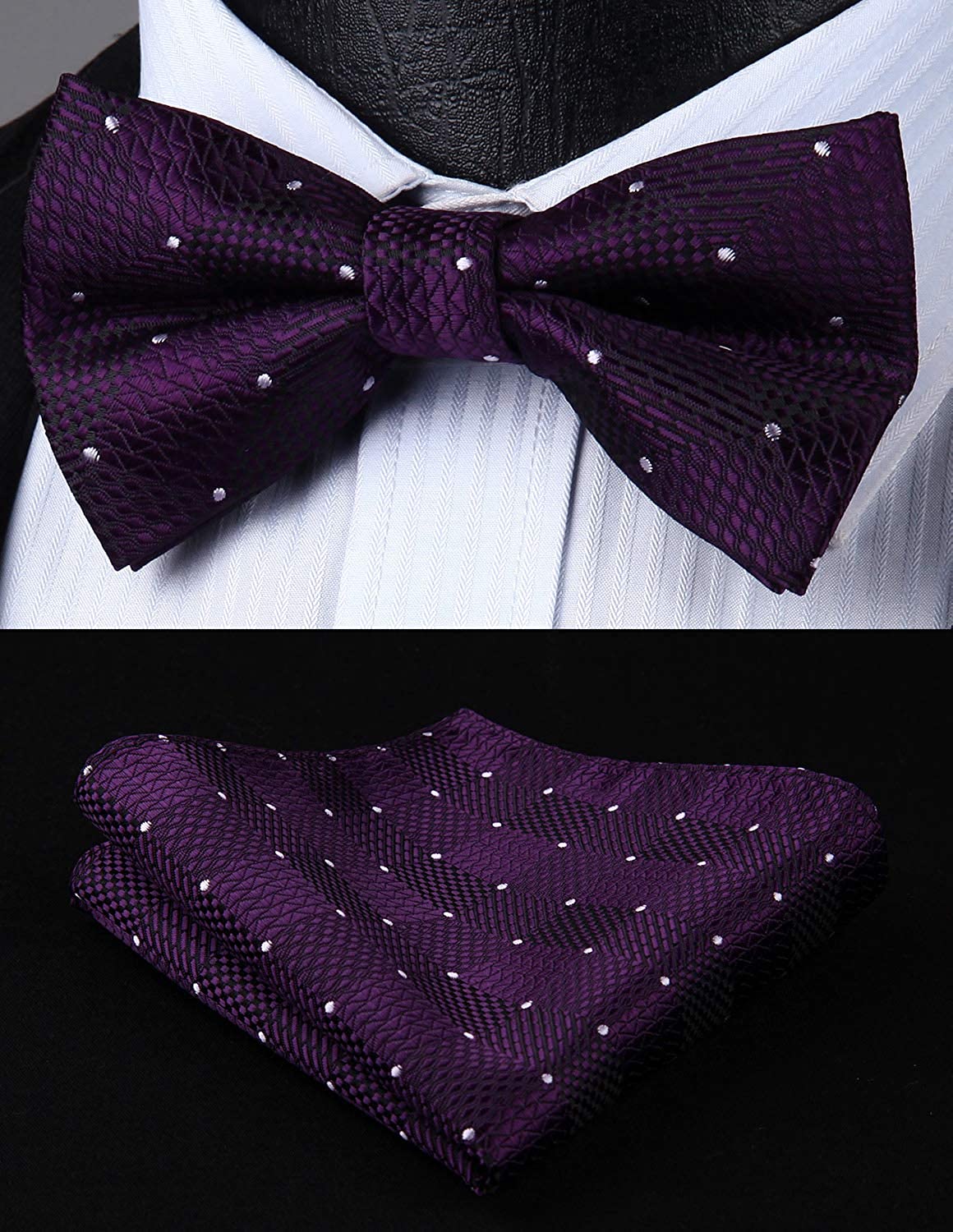 Hisdern Plaid Suspenders Pre-tied Bow Tie Set Purple Pattern Accessories