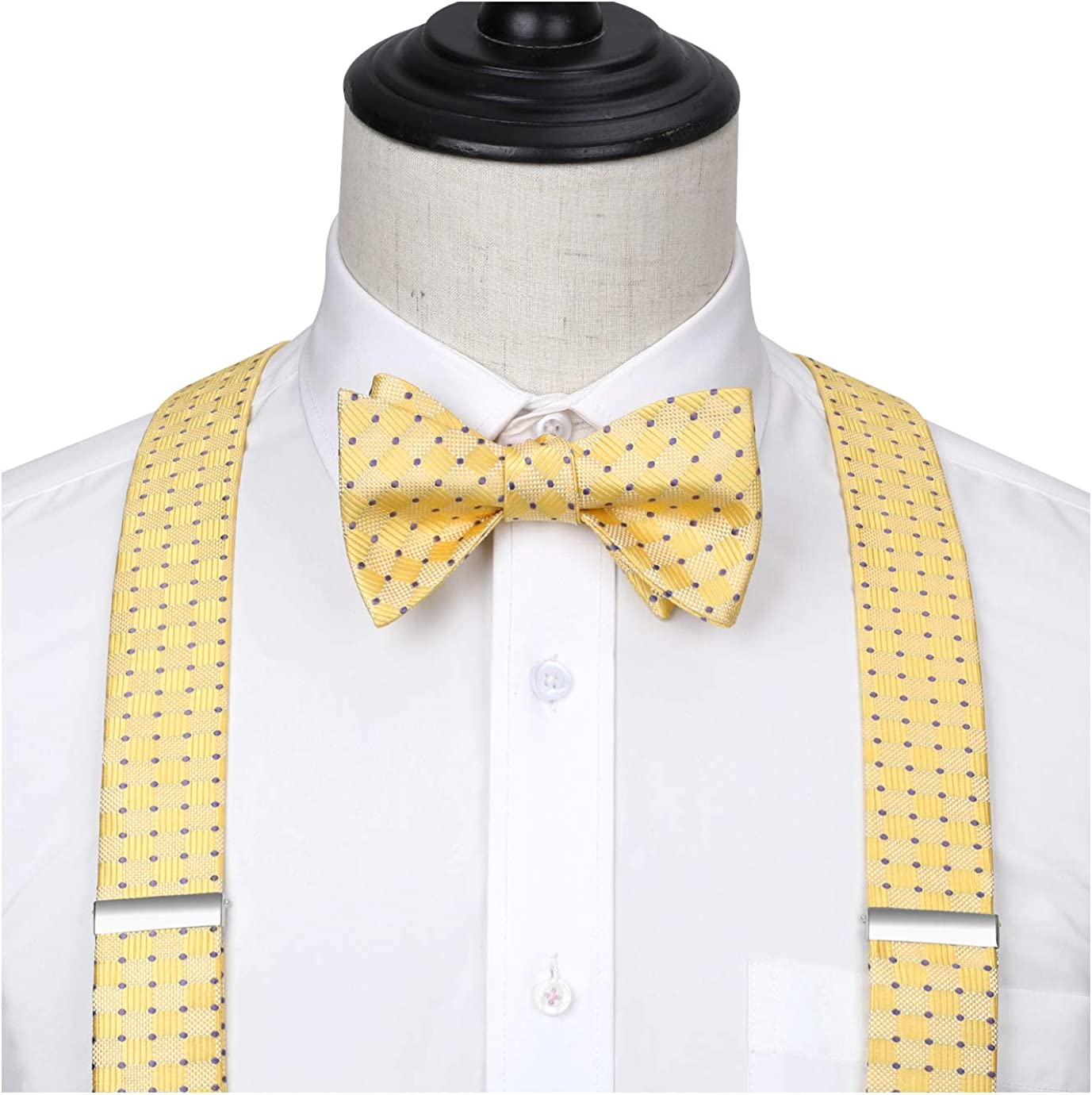 Hisdern Plaid Suspenders Bow Tie Set Yellow Pattern Accessories