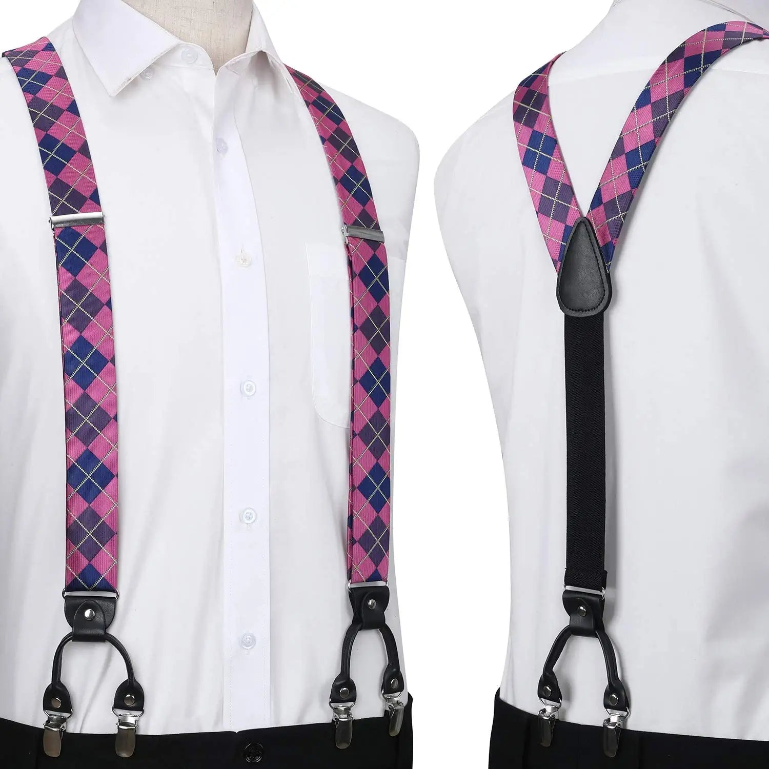 Hisdern Plaid Suspenders Bow Tie Set Hot Pink Pattern Accessories