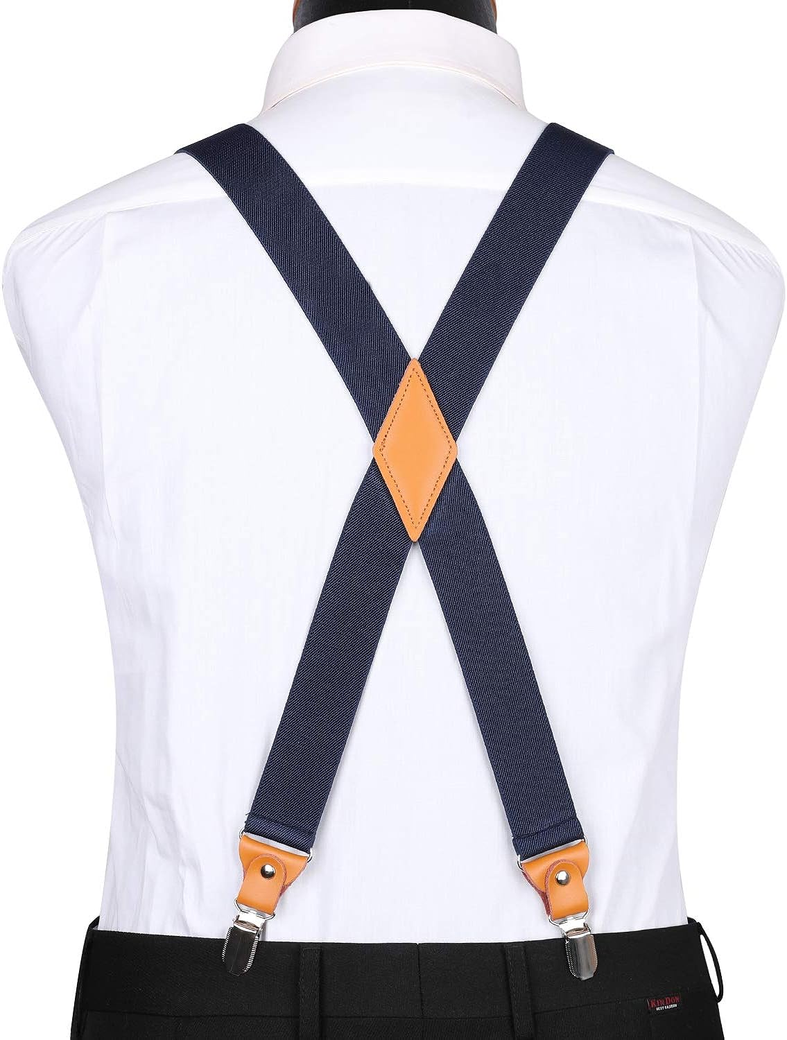 Hisdern 2pcs 1.4 Inch Adjustable Suspender Blue Grey 4-Clip for Formal Pants