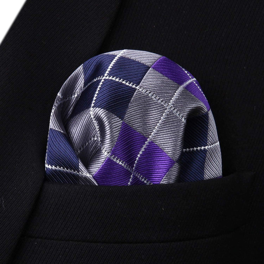 Hisdern Plaid Suspenders Pre-tied Bow Tie Set Purple Grey Pattern Accessories
