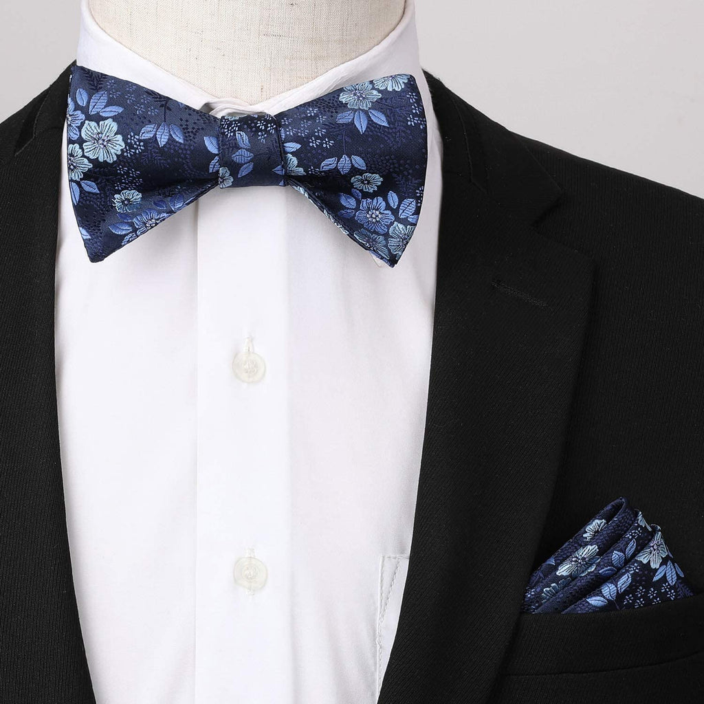 Hisdern Floral Suspenders Pre-tied Bow Tie Set Blue Formal Accessories