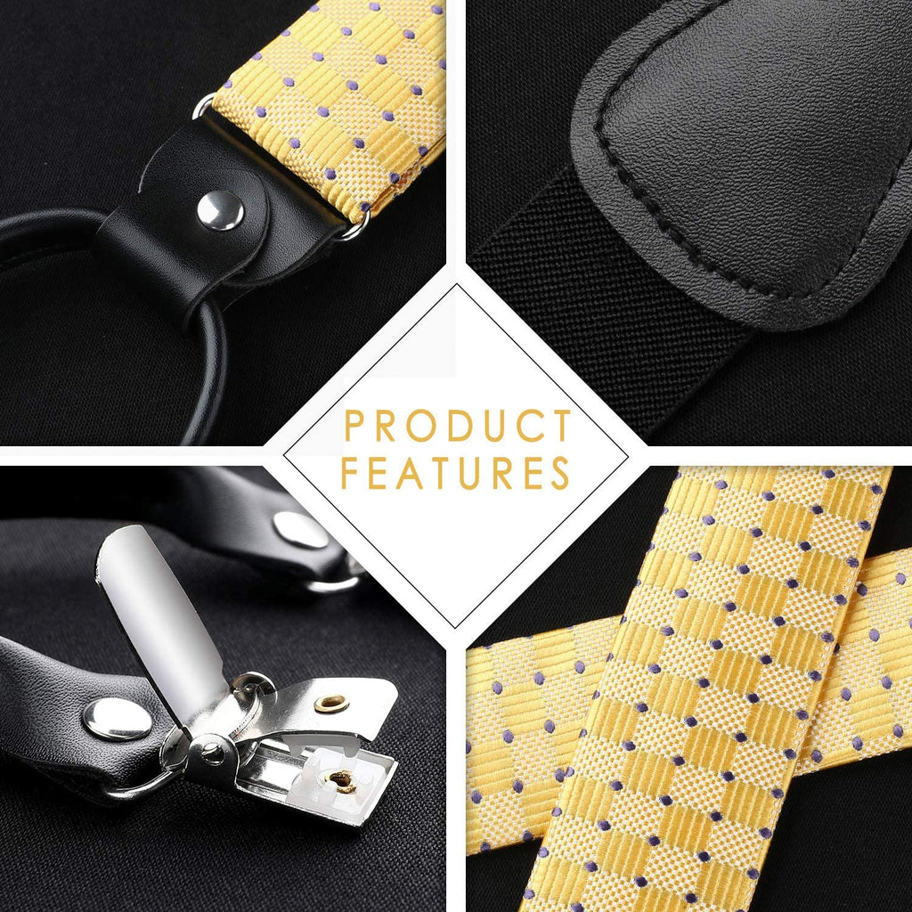Hisdern Plaid Suspenders Bow Tie Set Yellow Pattern Accessories