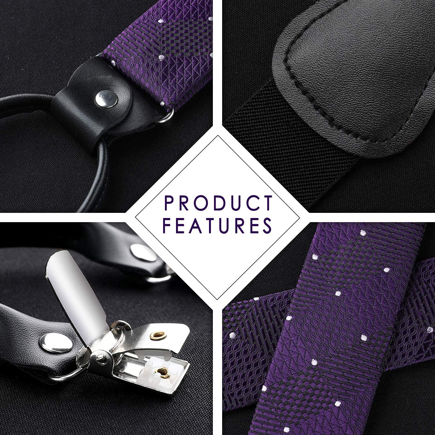 Hisdern Plaid Suspenders Bow Tie Set Purple Pattern Accessories
