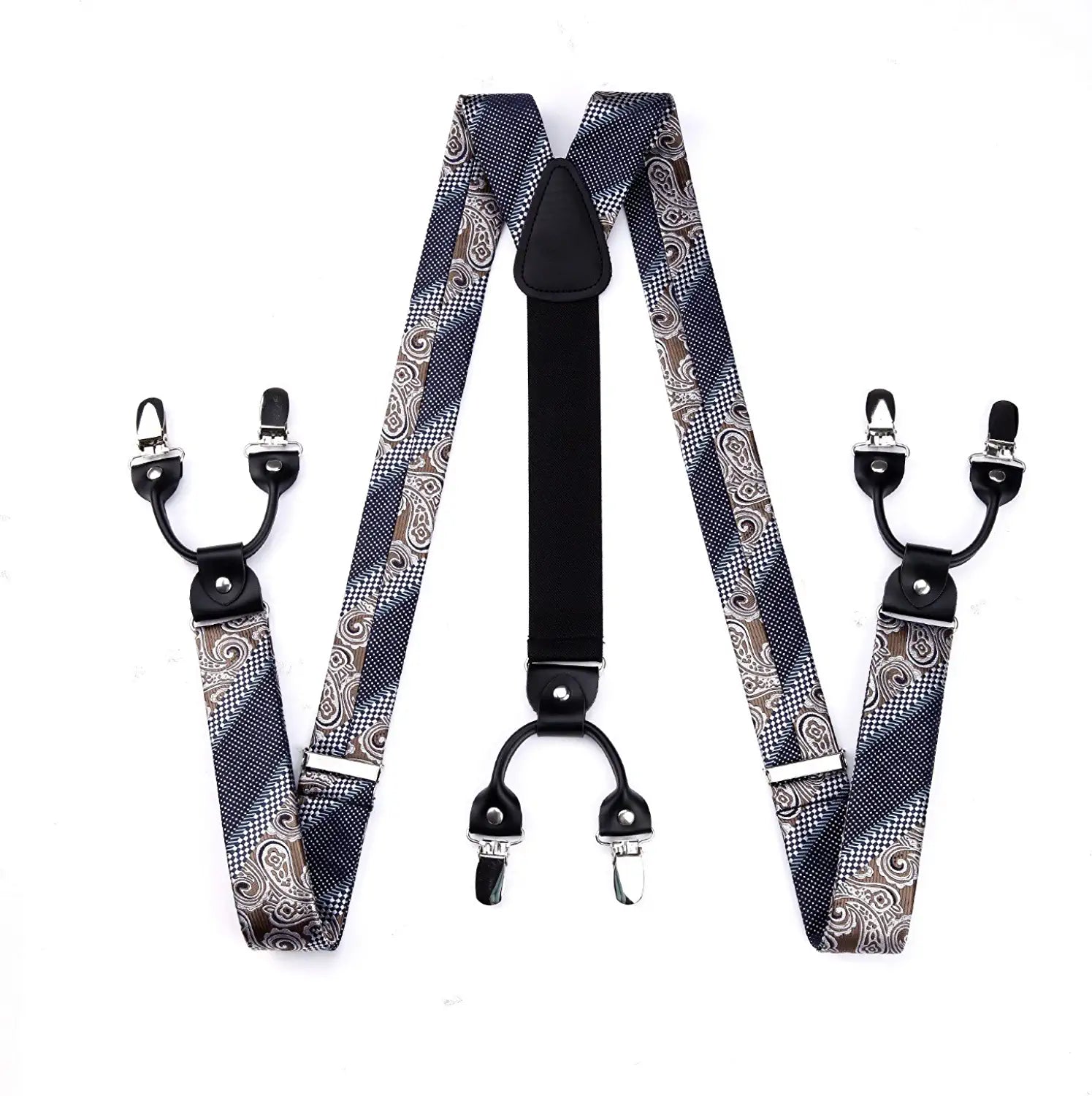 Hisdern Paisley Suspenders Bow Tie Set Brown Navy Formal Accessories