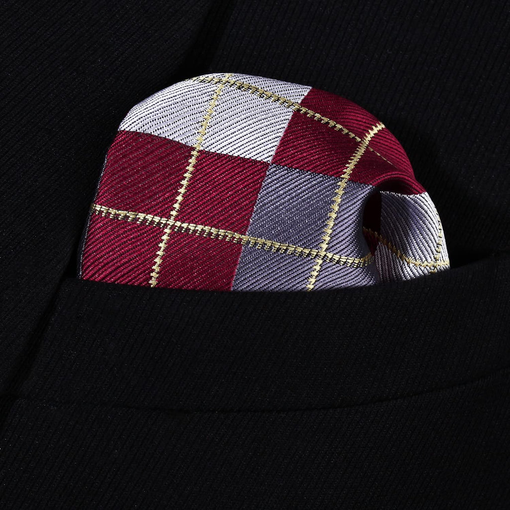 Hisdern Plaid Suspenders Bow Tie Set Burgundy Pattern Accessories
