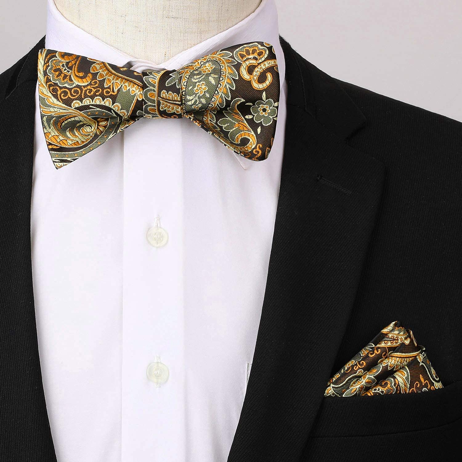 Hisdern Paisley Suspenders Bow Tie Set Gold Formal Accessories