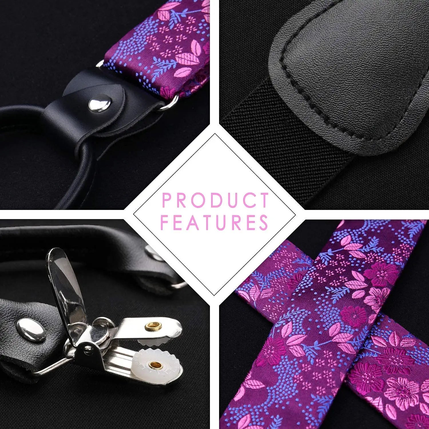 Hisdern Paisley Suspenders Bow Tie Set Purple Formal Accessories