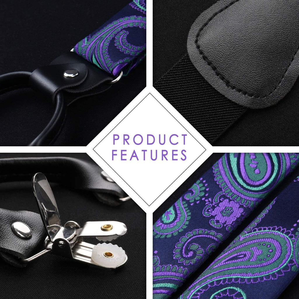 Hisdern Paisley Suspenders Bow Tie Set Blue Purple Formal Accessories