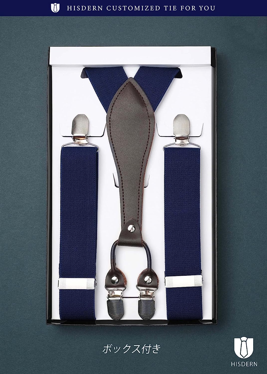 Hisdern Classic Navy Blue Suspenders Y-Back Adjustable Fit for Men