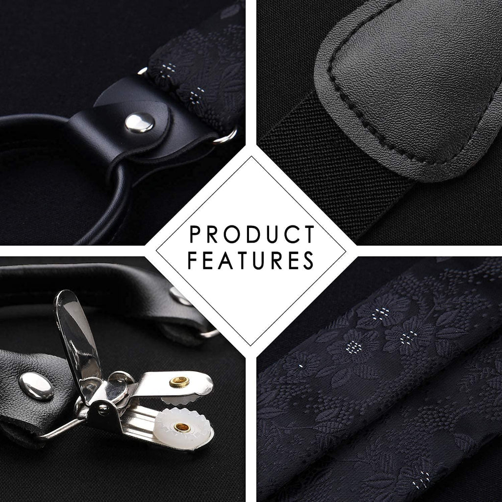 Hisdern Paisley Suspenders Bow Tie Set Black Formal Accessories
