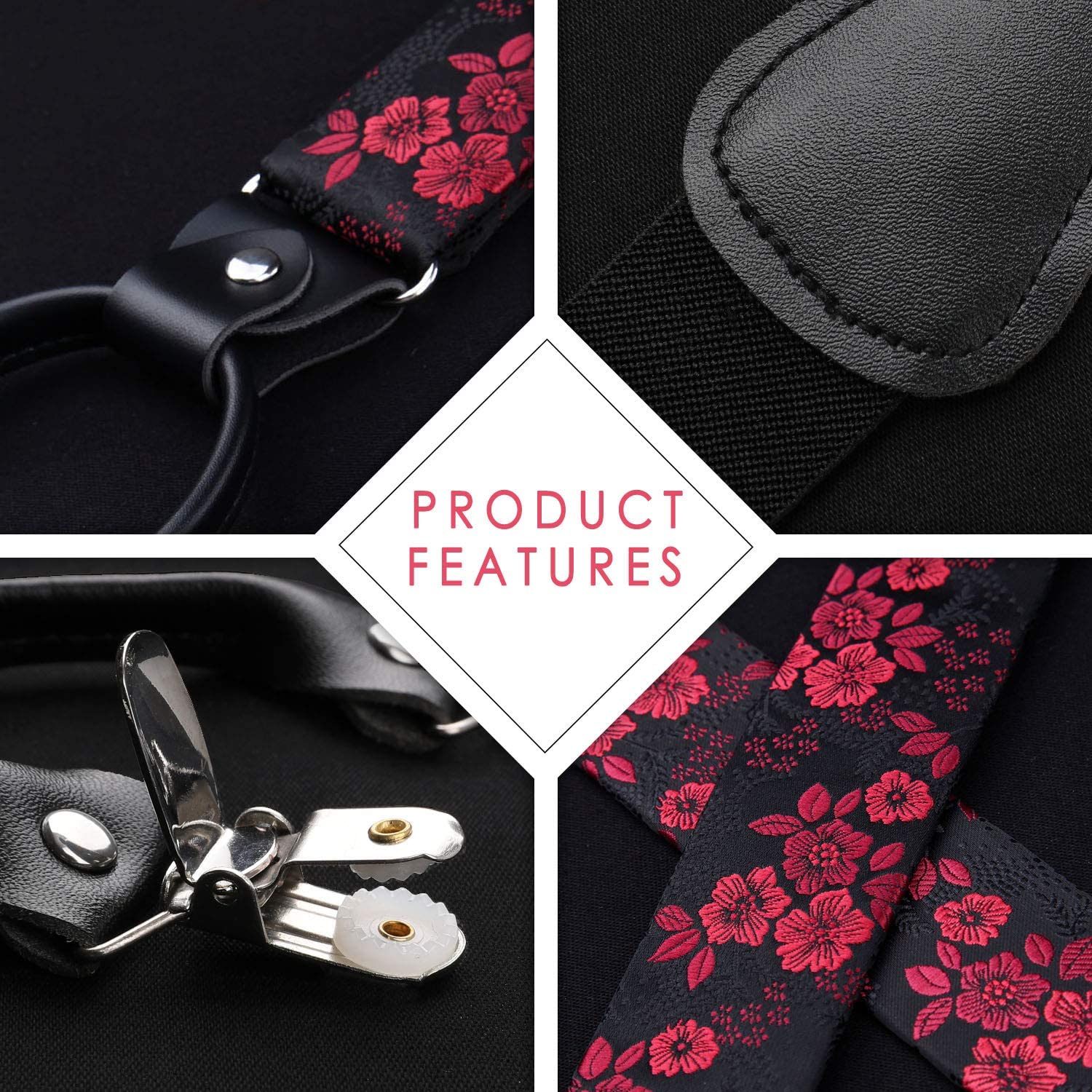 Hisdern Paisley Suspenders Bow Tie Set Red Black Formal Accessories