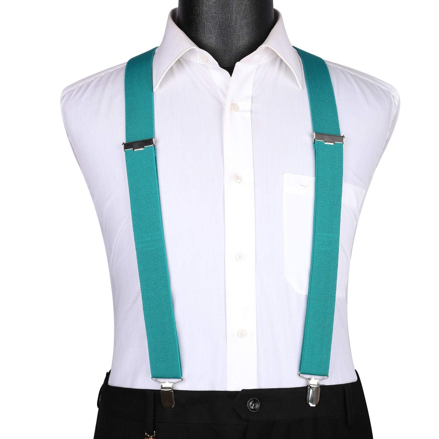 Hisdern 1.4 Inch Adjustable Suspender Aqua with 4-Clip for Formal Pants