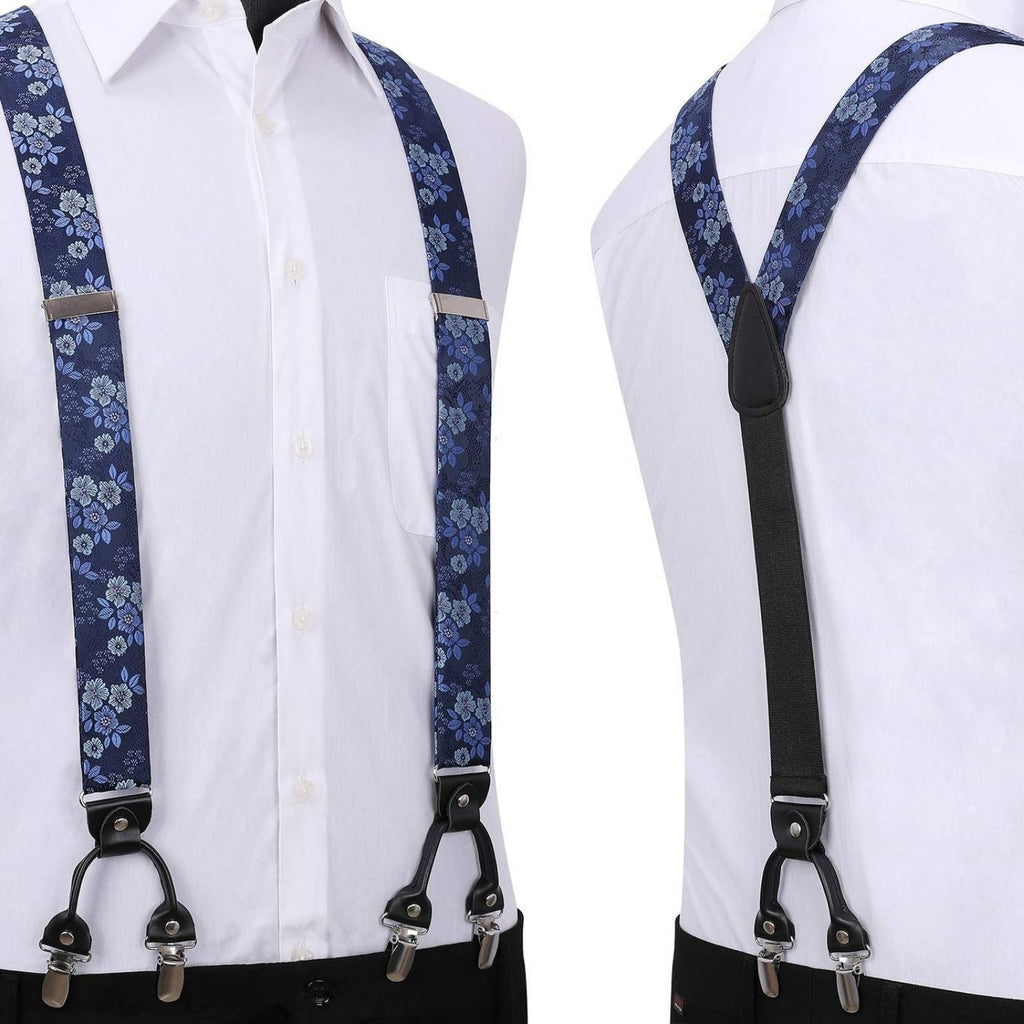 Hisdern Paisley Suspenders Bow Tie Set Blue Formal Accessories