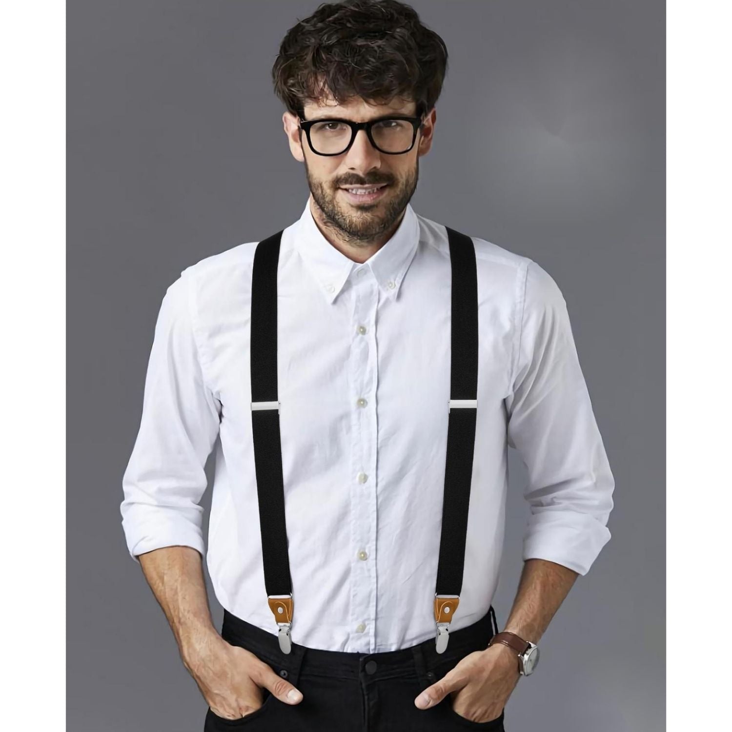 Hisdern Classic Black Suspenders Y-Back Adjustable Fit for Men