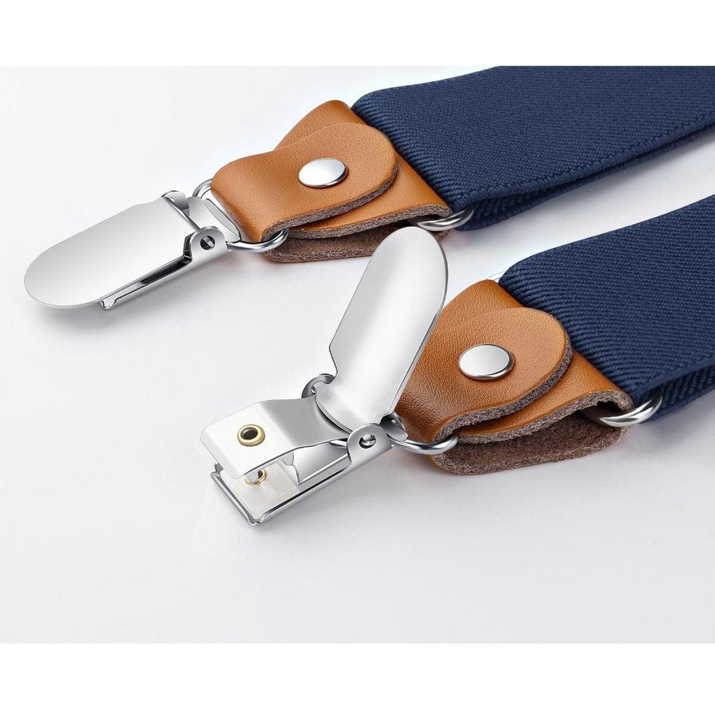 Hisdern Classic Navy Blue Suspenders Y-Back Adjustable Fit for Men