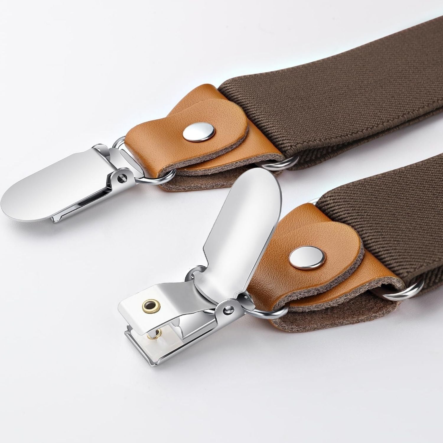 Hisdern Classic Brown Suspenders Y-Back Adjustable Fit for Men