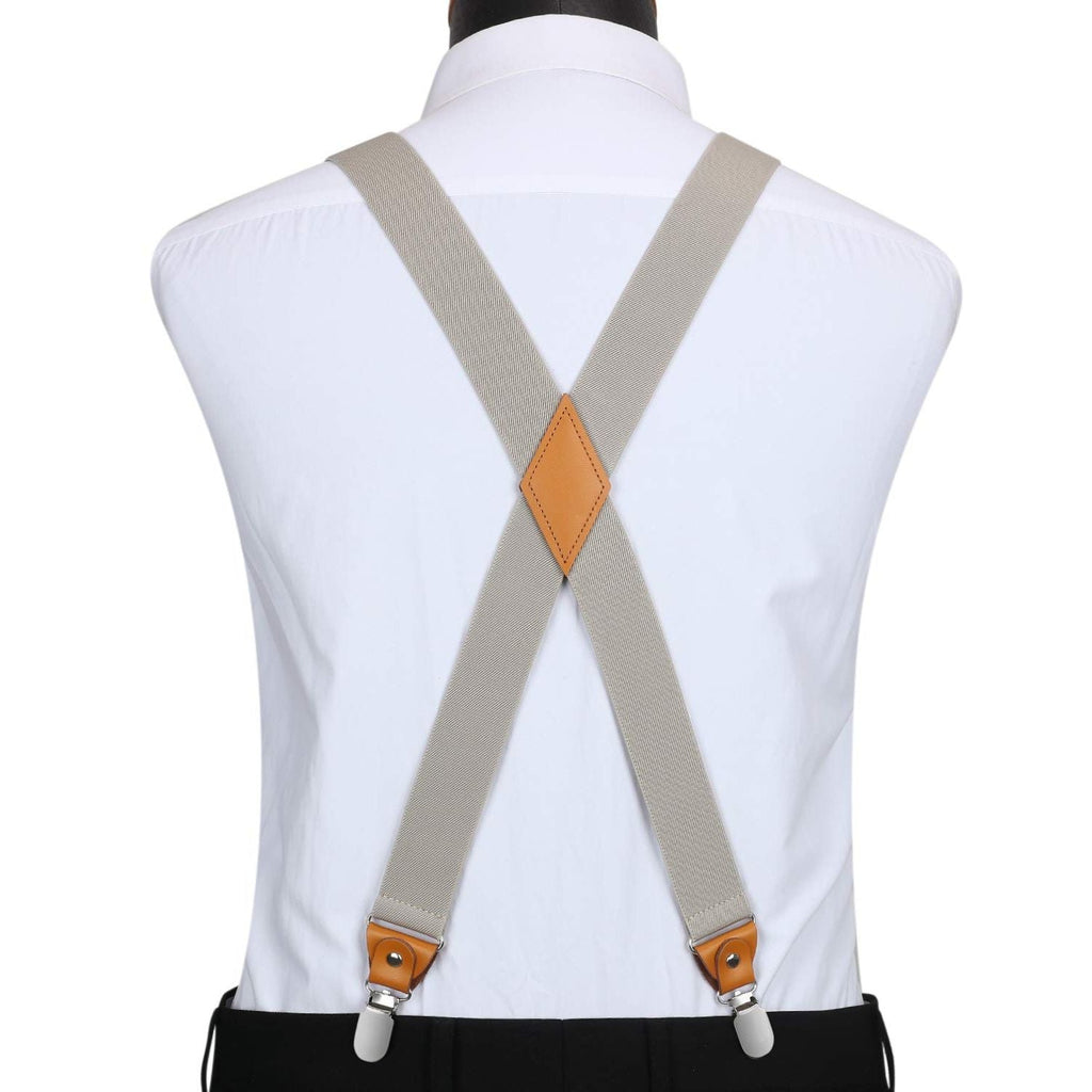 Hisdern 1.4 Inch Adjustable Suspender Khaki with 4-Clip for Formal Pants