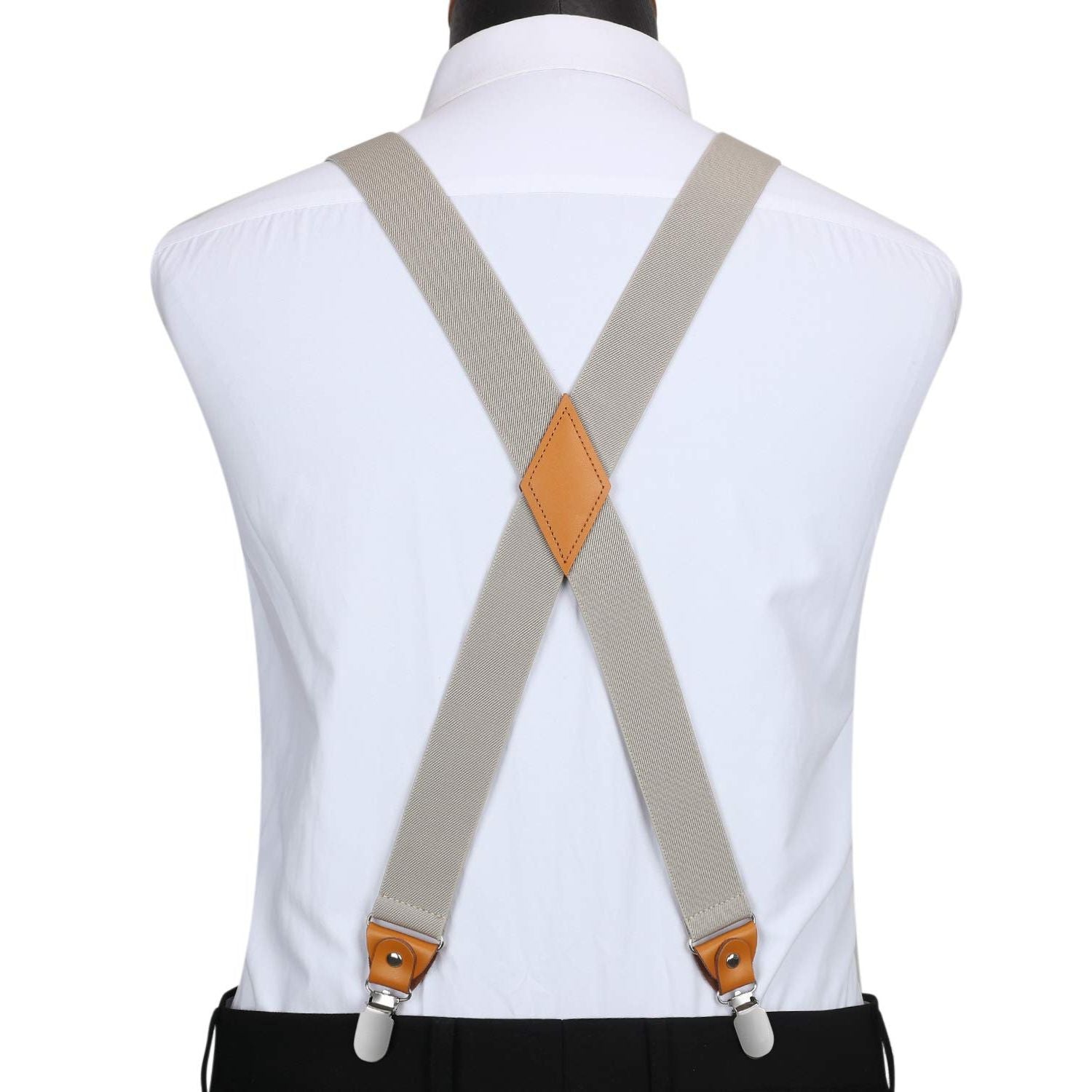 Hisdern 1.4 Inch Adjustable Suspender Khaki with 4-Clip for Formal Pants