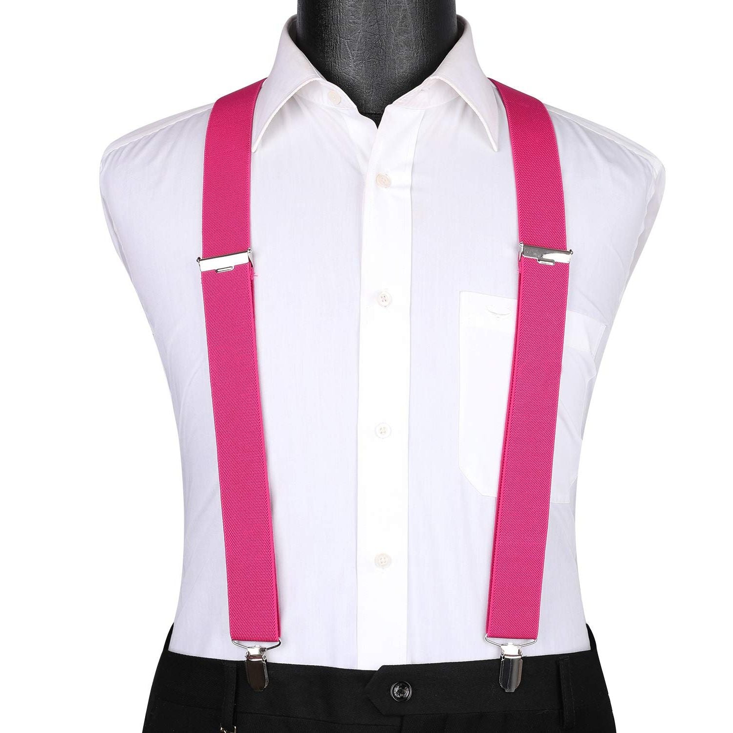 Hisdern 1.4 Inch Adjustable Suspender Hot Pink with 4-Clip for Formal Pants