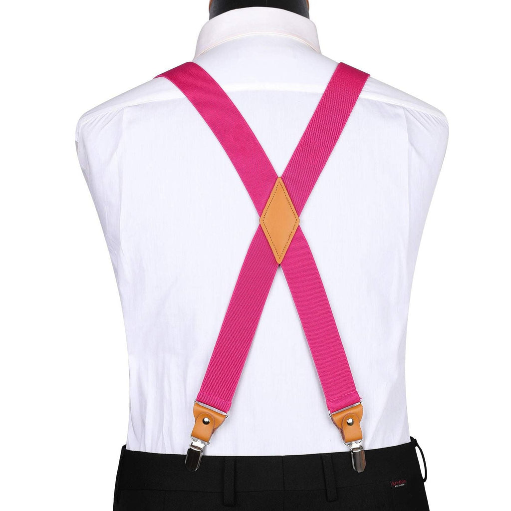 Hisdern 1.4 Inch Adjustable Suspender Hot Pink with 4-Clip for Formal Pants