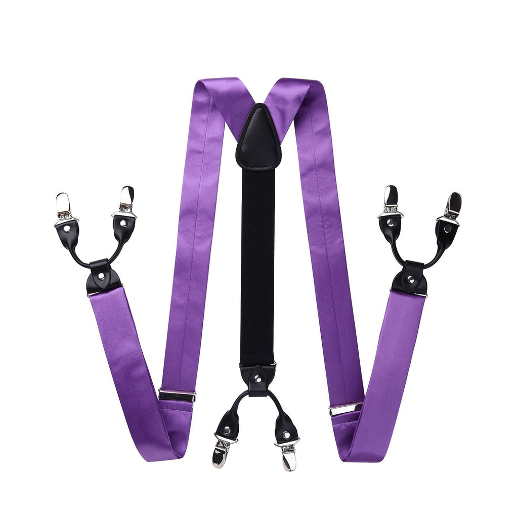 Hisdern Solid Suspenders Pre-Tied Bow Tie Set Purple Formal Wedding Outfit